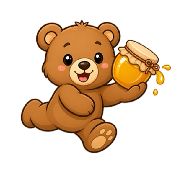 Cute bear sticker holding a honey jar