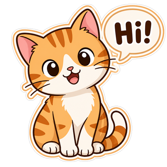 Orange cat sticker saying hi