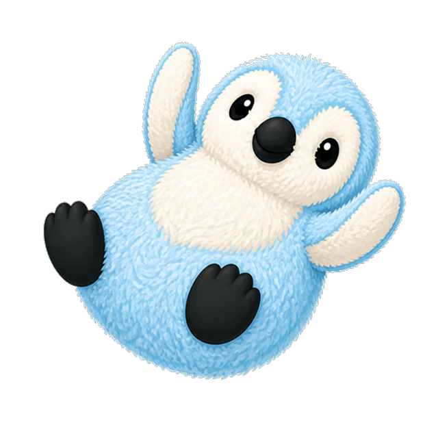 Playful blue penguin sticker tumbling through the air