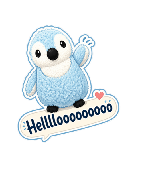 Blue penguin sticker waving hello